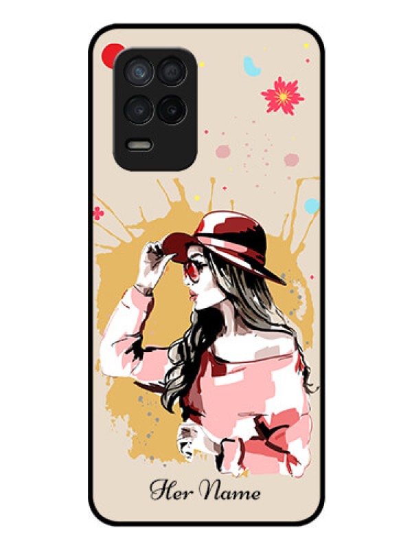 Custom Narzo 30 5G Photo Printing on Glass Case - Women with pink hat Design