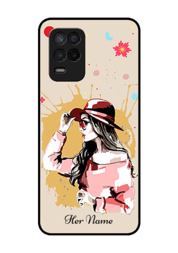 Narzo 30 5G Photo Printing on Glass Case - Women with pink hat Design