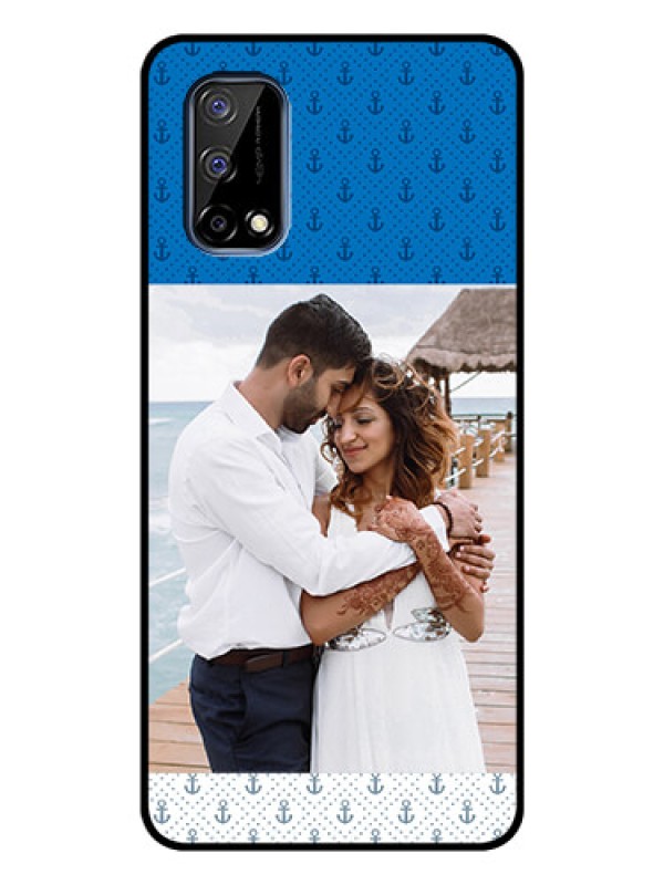 Custom Realme Narzo 30 Pro 5G Photo Printing on Glass Case - Blue Anchors Design