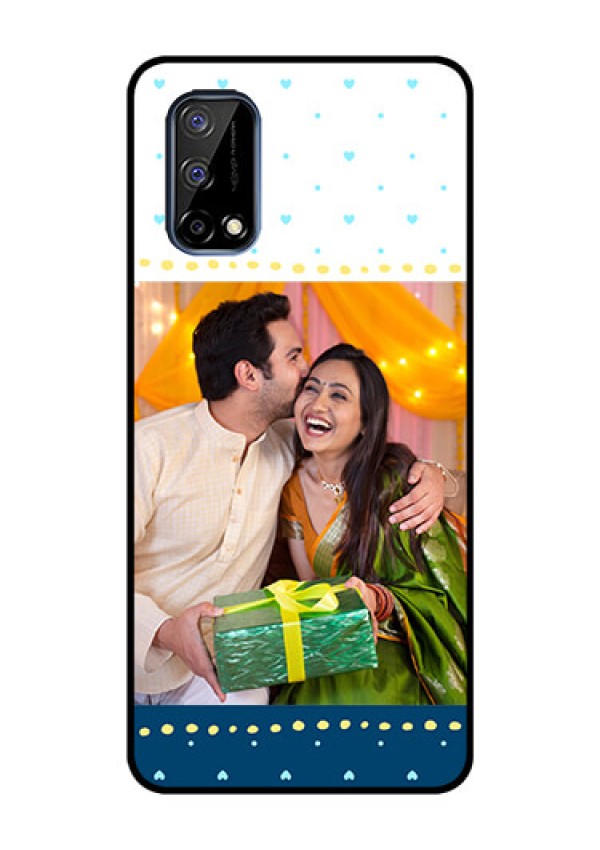 Realme Narzo 30 Pro 5G Personalized Glass Phone Case - White and Blue Abstract Design