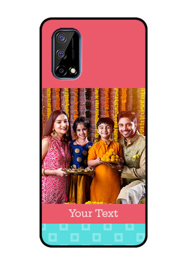 Realme Narzo 30 Pro 5G Personalized Glass Phone Case - Peach & Blue Color Design
