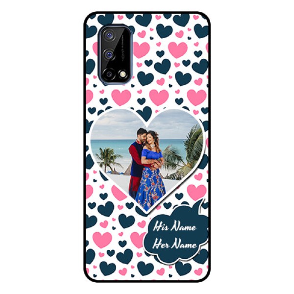 Realme Narzo 30 Pro 5G Custom Glass Phone Case - Pink & Blue Heart Design Realme Narzo 30 Pro 5G Custom Glass Phone Case - Pink & Blue Heart Design