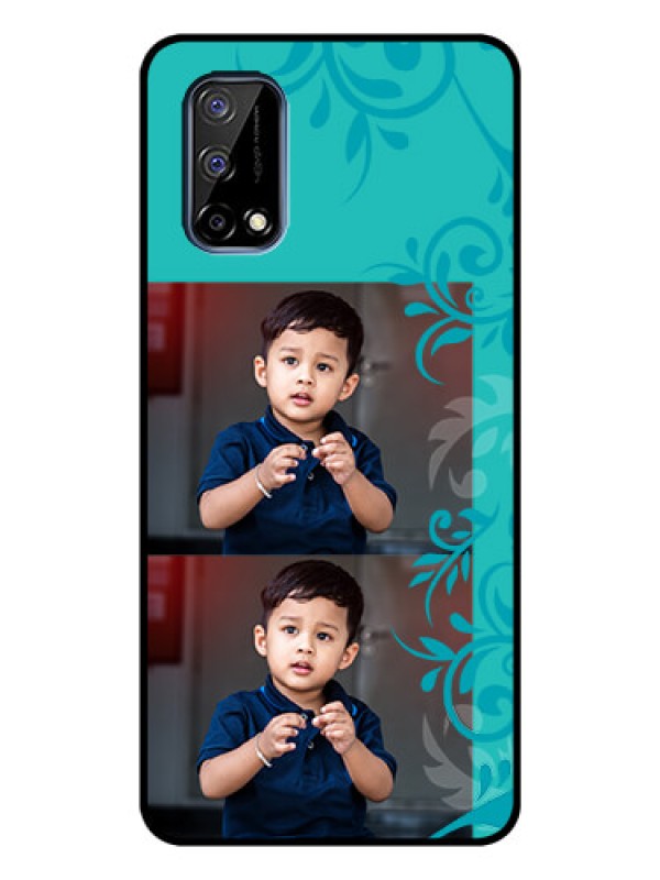 Custom Realme Narzo 30 Pro 5G Personalized Glass Phone Case - with Photo and Green Floral Design 