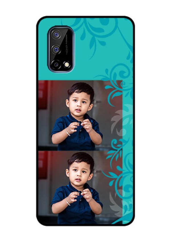 Realme Narzo 30 Pro 5G Personalized Glass Phone Case - with Photo and Green Floral Design 