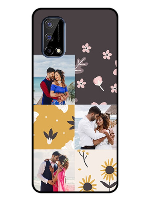 Custom Realme Narzo 30 Pro 5G Photo Printing on Glass Case - 3 Images with Floral Design