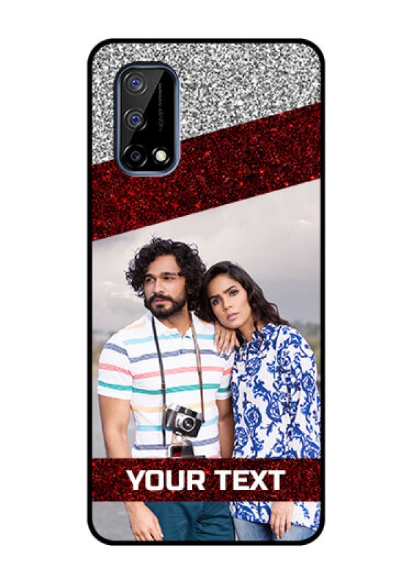 Realme Narzo 30 Pro 5G Personalized Glass Phone Case - Image Holder with Glitter Strip Design