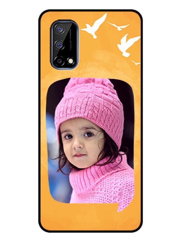 Custom Realme Narzo 30 Pro 5G Personalized Glass Phone Case - Water Color Design with Bird Icons