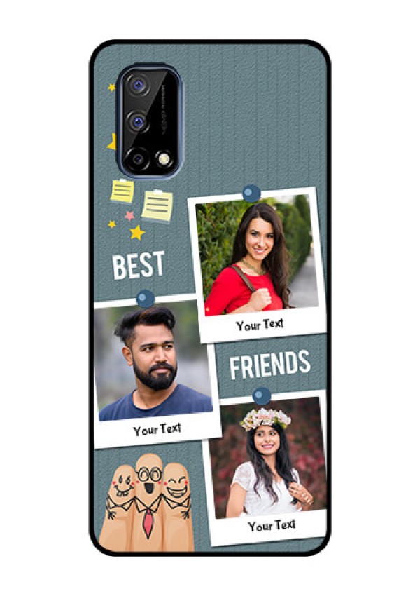 Realme Narzo 30 Pro 5G Personalized Glass Phone Case - Sticky Frames and Friendship Design