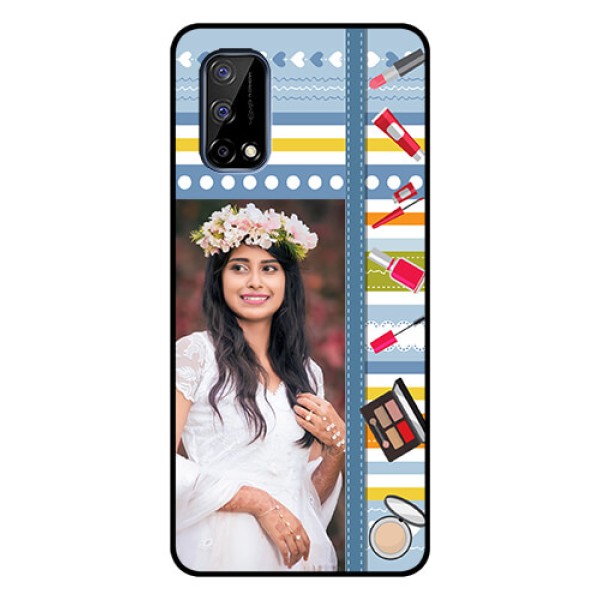 Realme Narzo 30 Pro 5G Personalized Glass Phone Case - Makeup Icons Design