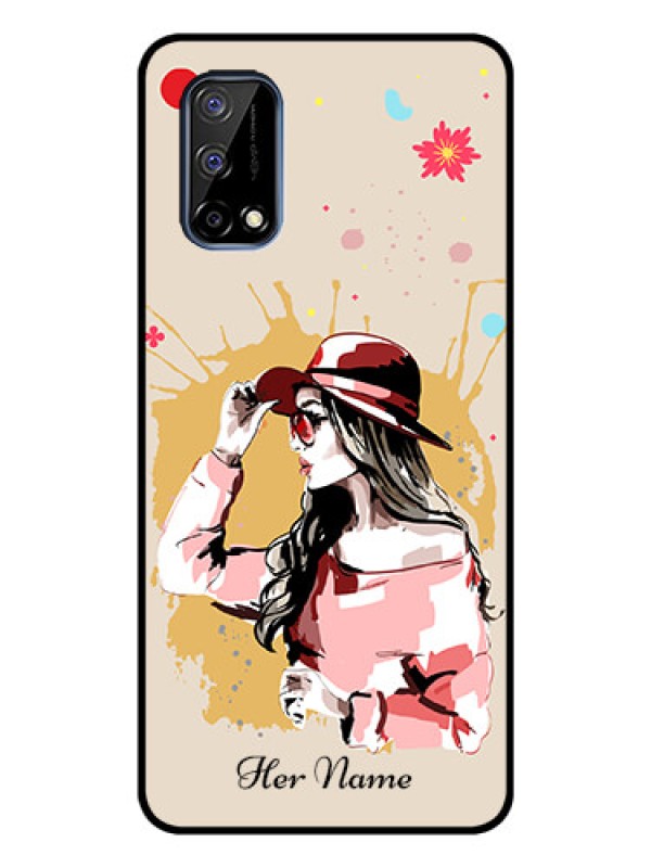 Custom Narzo 30 Pro 5G Photo Printing on Glass Case - Women with pink hat Design