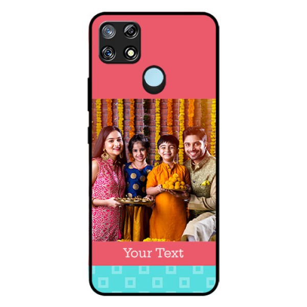 Narzo 30A Personalized Glass Phone Case - Peach & Blue Color Design Narzo 30A Personalized Glass Phone Case - Peach & Blue Color Design