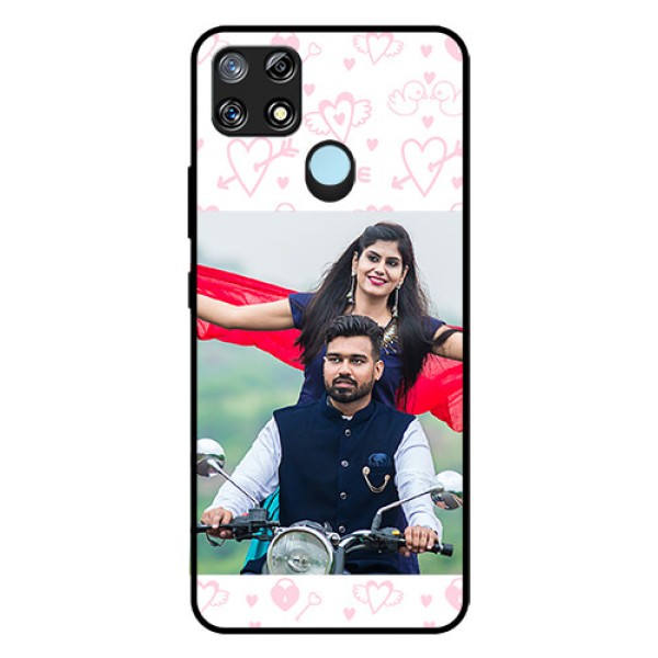 Narzo 30A Custom Glass Mobile Case - Pink Flying Heart Design Narzo 30A Custom Glass Mobile Case - Pink Flying Heart Design