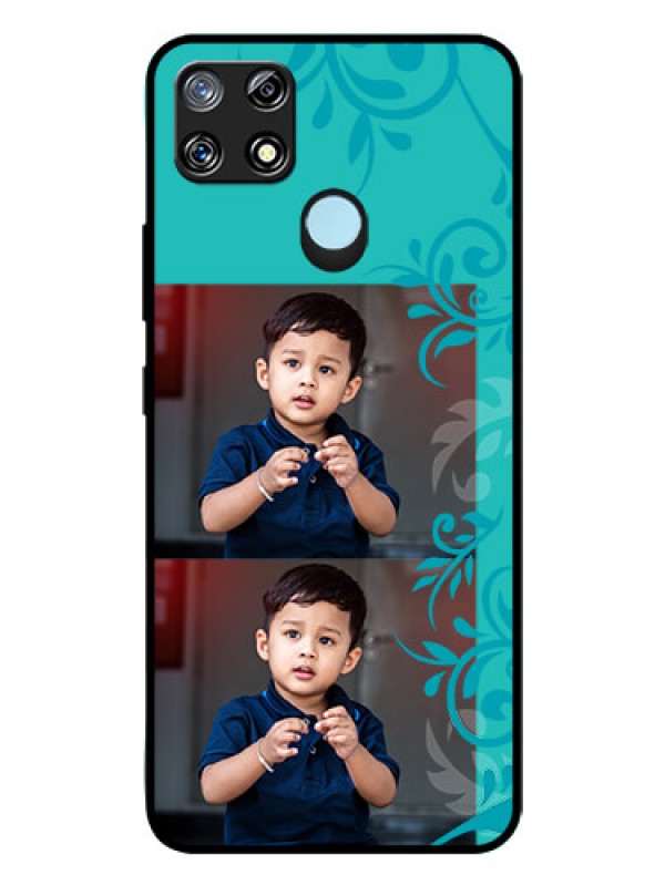 Custom Narzo 30A Personalized Glass Phone Case  - with Photo and Green Floral Design 