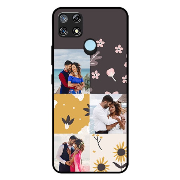 Narzo 30A Photo Printing on Glass Case - 3 Images with Floral Design Narzo 30A Photo Printing on Glass Case - 3 Images with Floral Design