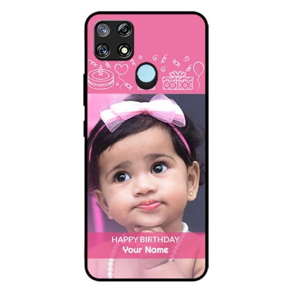 Narzo 30A Photo Printing on Glass Case  - with Birthday Line Art Design