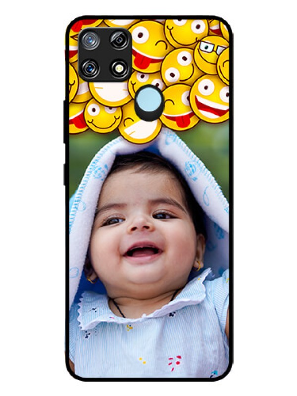 Custom Narzo 30A Custom Glass Mobile Case  - with Smiley Emoji Design