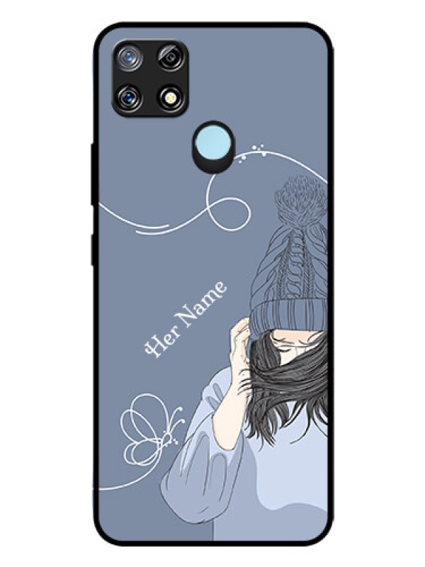 Custom Narzo 30A Custom Glass Mobile Case - Girl in winter outfit Design