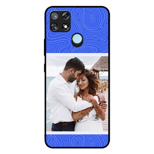 Narzo 30A Custom Glass Mobile Case - Curved line art with blue and white Design Narzo 30A Custom Glass Mobile Case - Curved line art with blue and white Design