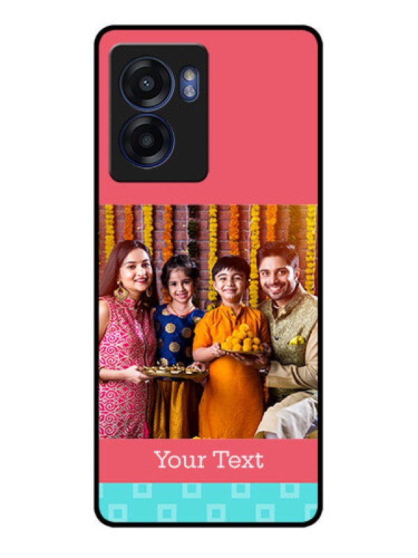 Custom Realme Narzo 50 5G Personalized Glass Phone Case - Peach & Blue Color Design