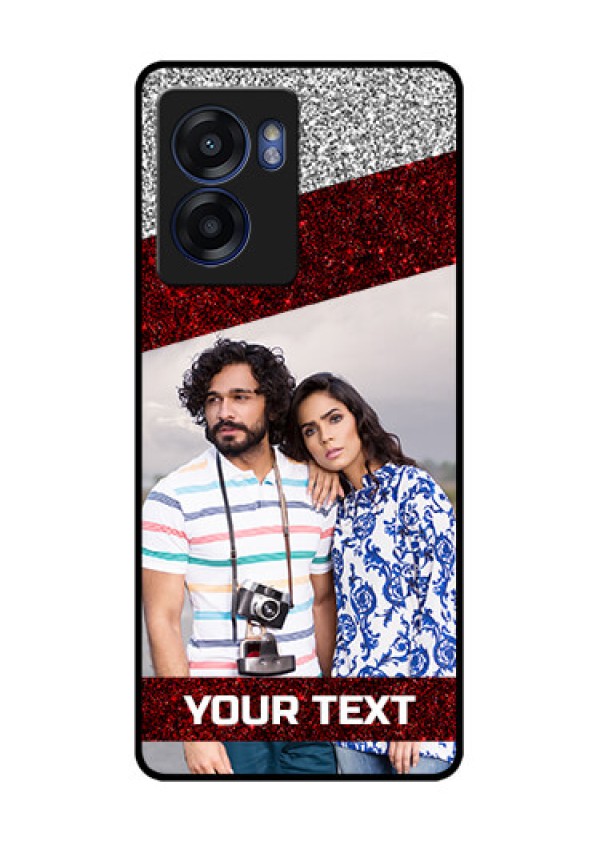 Realme Narzo 50 5G Personalized Glass Phone Case - Image Holder with Glitter Strip Design