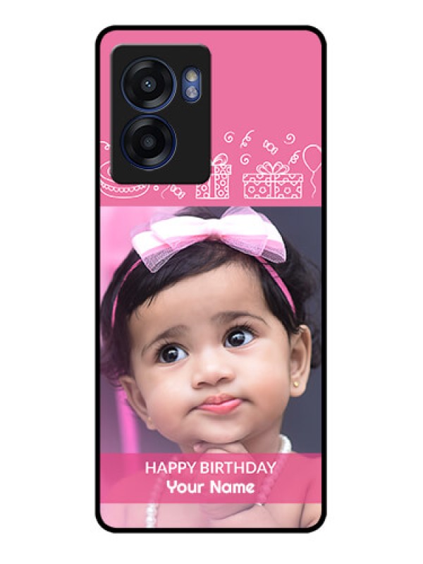 Custom Realme Narzo 50 5G Photo Printing on Glass Case - with Birthday Line Art Design