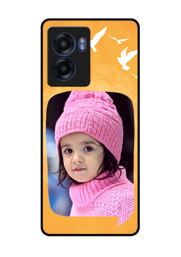 Realme Narzo 50 5G Personalized Glass Phone Case - Water Color Design with Bird Icons
