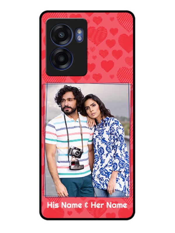 Custom Realme Narzo 50 5G Photo Printing on Glass Case - with Red Heart Symbols Design