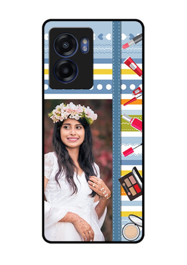 Realme Narzo 50 5G Personalized Glass Phone Case - Makeup Icons Design