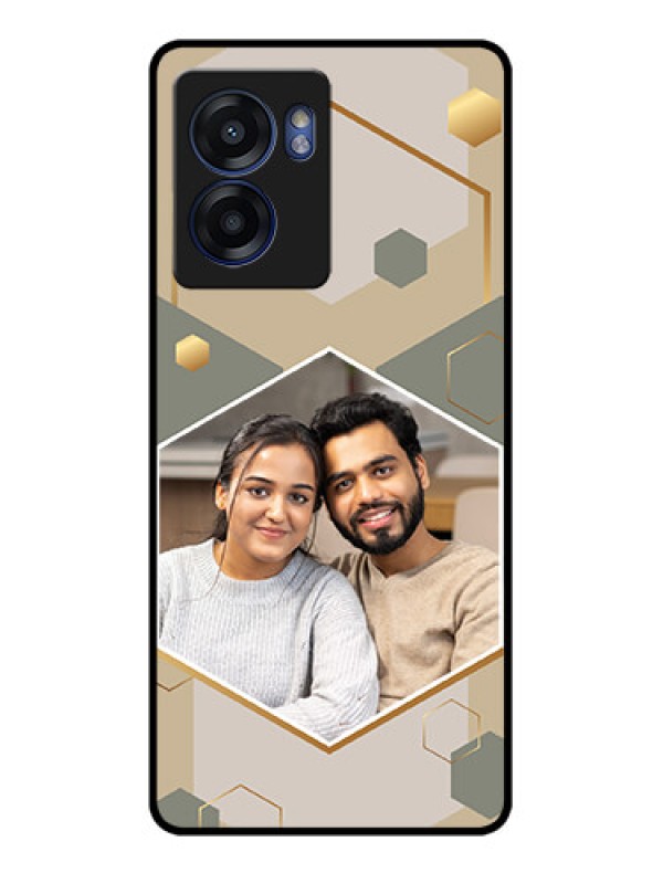 Custom Narzo 50 5G Photo Printing on Glass Case - Stylish Hexagon Pattern Design