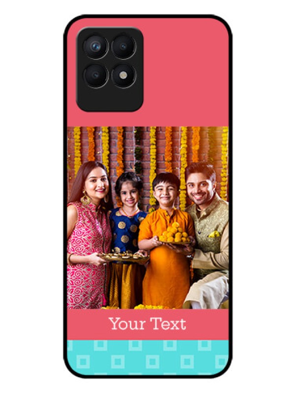 Custom Realme Narzo 50 Personalized Glass Phone Case - Peach & Blue Color Design