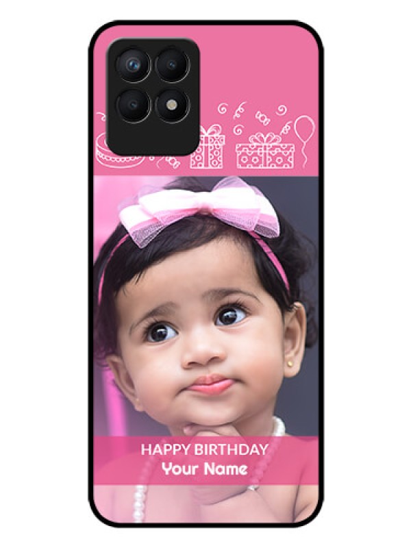 Custom Realme Narzo 50 Photo Printing on Glass Case - with Birthday Line Art Design