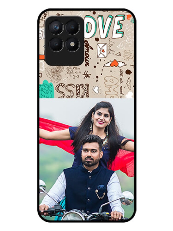 Custom Realme Narzo 50 Custom Glass Phone Case - Love Doodle Pattern