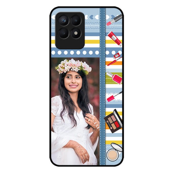 Realme Narzo 50 Personalized Glass Phone Case - Makeup Icons Design