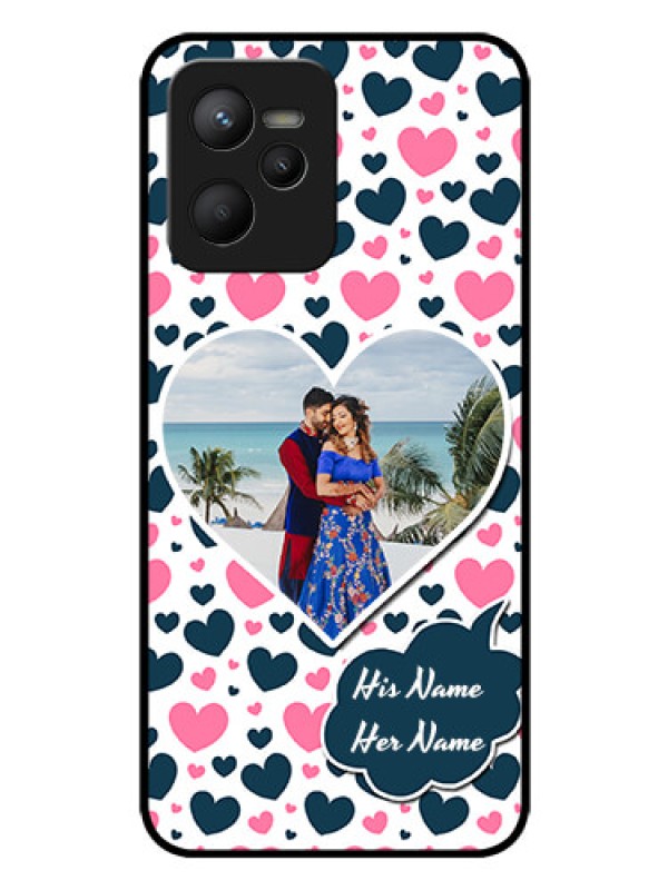 Custom Narzo 50A Prime Custom Glass Phone Case - Pink & Blue Heart Design
