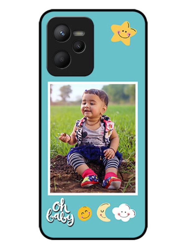 Custom Narzo 50A Prime Personalized Glass Phone Case - Smiley Kids Stars Design