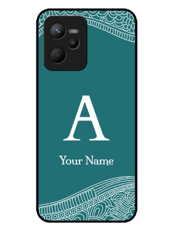 Custom Narzo 50A Prime Personalized Glass Phone Case - line art pattern with custom name Design