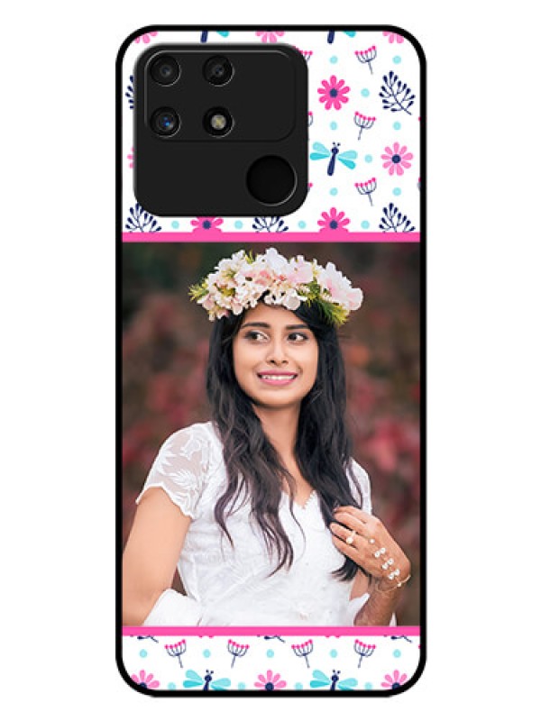 Custom Realme Narzo 50A Photo Printing on Glass Case - Colorful Flower Design