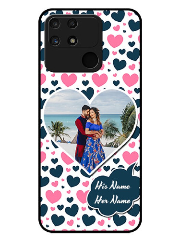Custom Realme Narzo 50A Custom Glass Phone Case - Pink & Blue Heart Design