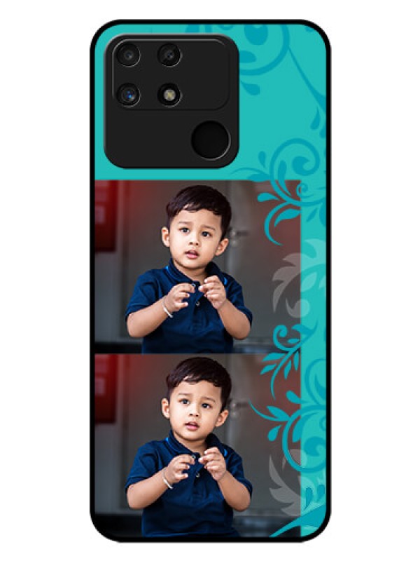 Custom Realme Narzo 50A Personalized Glass Phone Case - with Photo and Green Floral Design