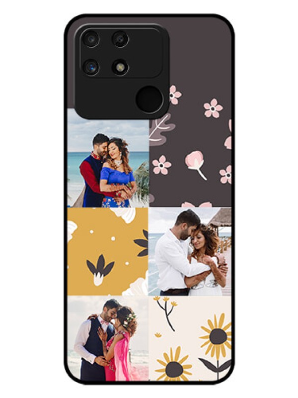 Custom Realme Narzo 50A Photo Printing on Glass Case - 3 Images with Floral Design
