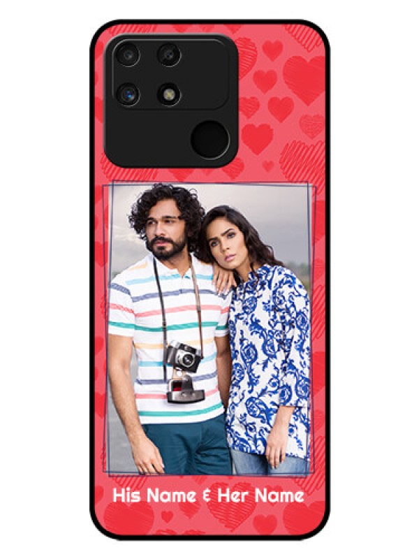 Custom Realme Narzo 50A Photo Printing on Glass Case - with Red Heart Symbols Design