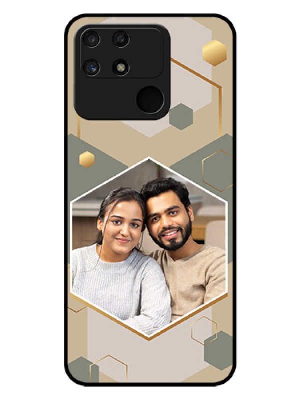 Custom Narzo 50A Photo Printing on Glass Case - Stylish Hexagon Pattern Design