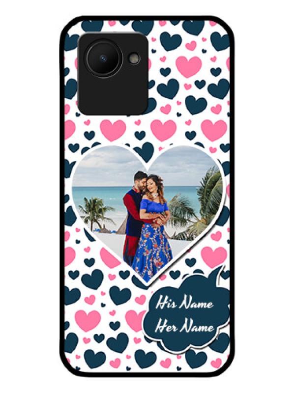 Custom Narzo 50i Prime Custom Glass Phone Case - Pink & Blue Heart Design