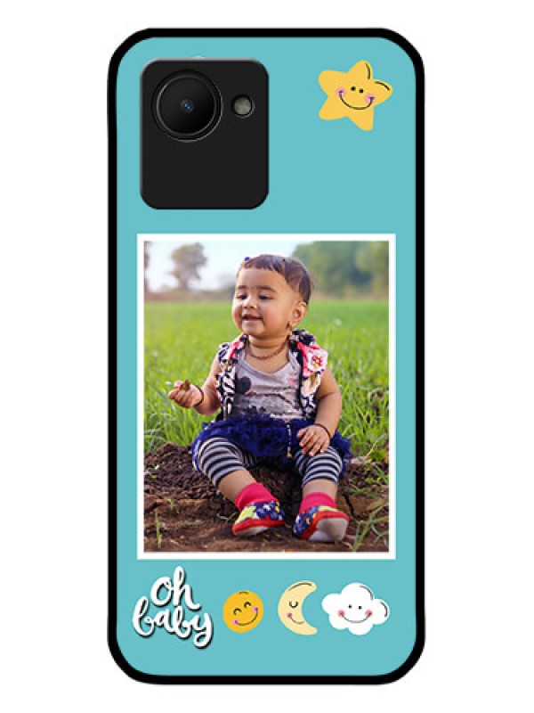 Custom Narzo 50i Prime Personalized Glass Phone Case - Smiley Kids Stars Design