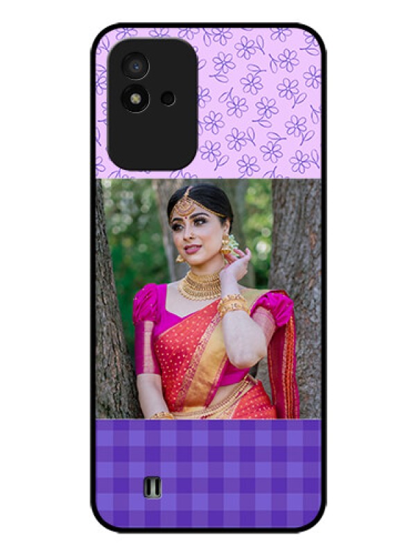 Custom Realme Narzo 50i Custom Glass Phone Case - Purple Floral Design