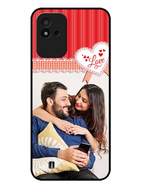 Custom Realme Narzo 50i Custom Glass Mobile Case - Red Love Pattern Design