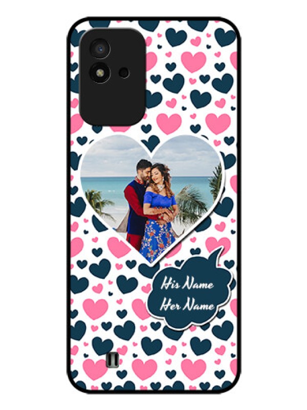 Custom Realme Narzo 50i Custom Glass Phone Case - Pink & Blue Heart Design