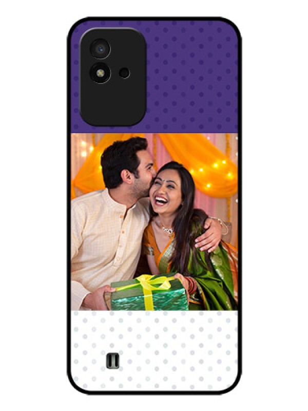 Custom Realme Narzo 50i Personalized Glass Phone Case - Violet Pattern Design