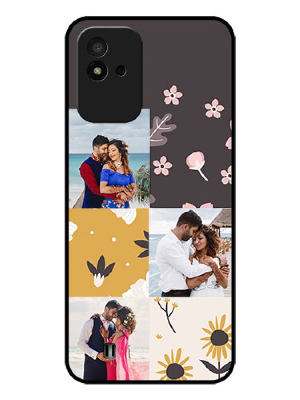 Custom Realme Narzo 50i Photo Printing on Glass Case - 3 Images with Floral Design