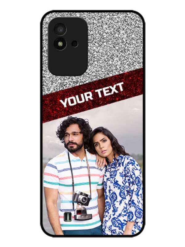 Custom Realme Narzo 50i Personalized Glass Phone Case - Image Holder with Glitter Strip Design